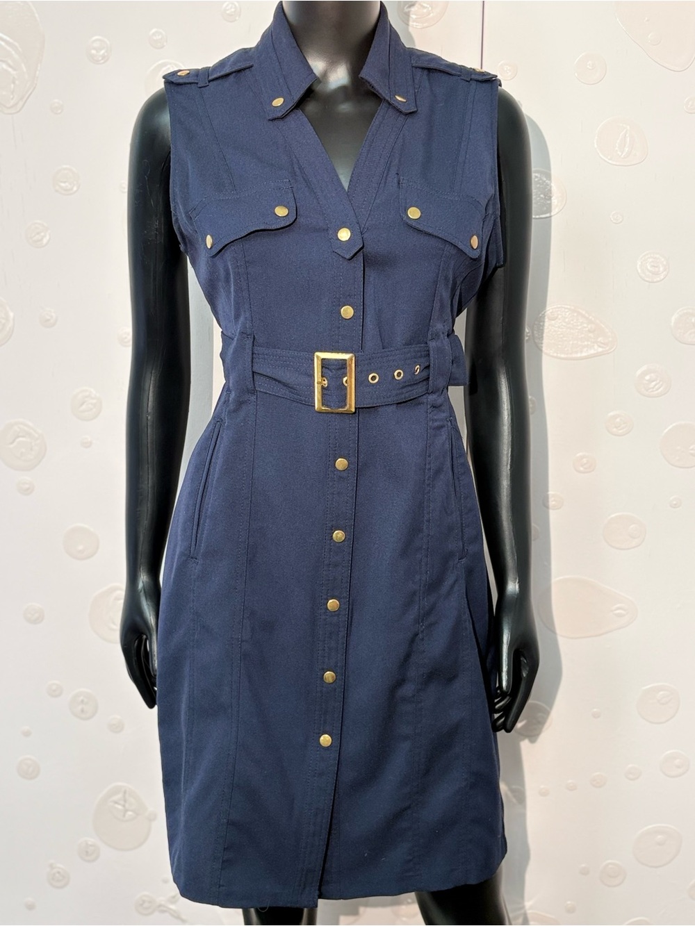 Sharagano Petite Navy Blue Sleeveless Utility Shirt Dress with Belt - Size 8P